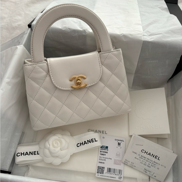 NWT π€ CHANEL 24P White Leather Small Nano Shopper Kelly Bag - Picture 4 of 16